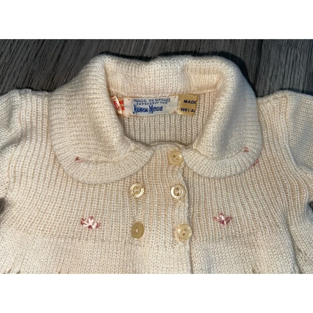 Vintage Neiman Marcus Made In Spain Knit/crochet Baby Dress, Sweater & Bonnet‎